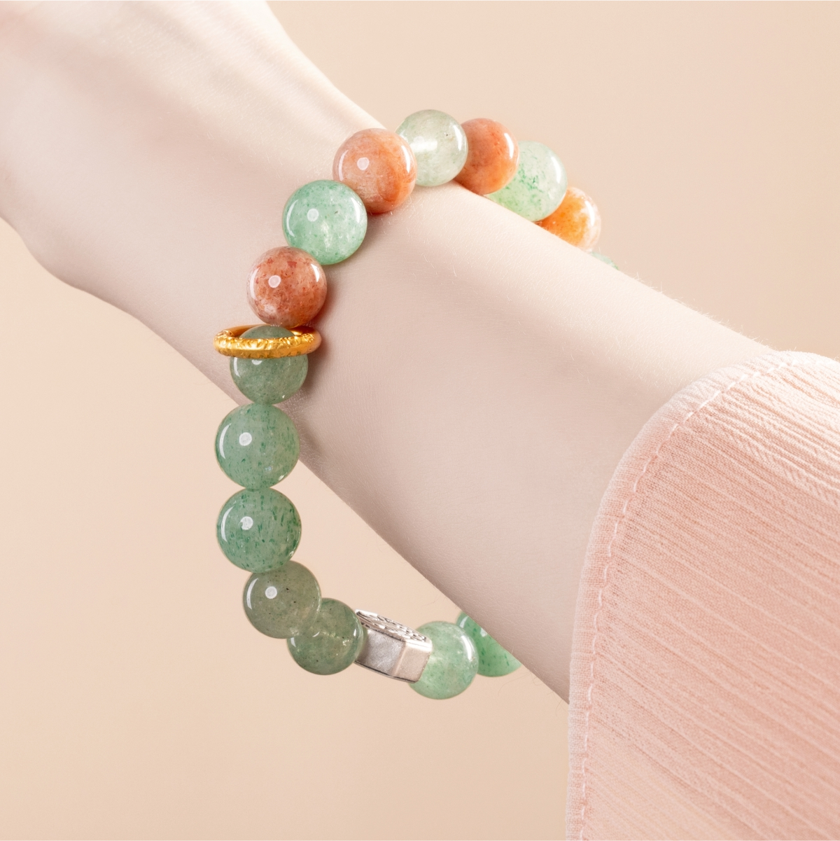 Bracelet For Wood Element Amplified Energy - Green Quartz & Sunstone