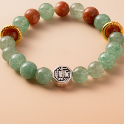 Bracelet For Wood Element Amplified Energy - Green Quartz & Sunstone