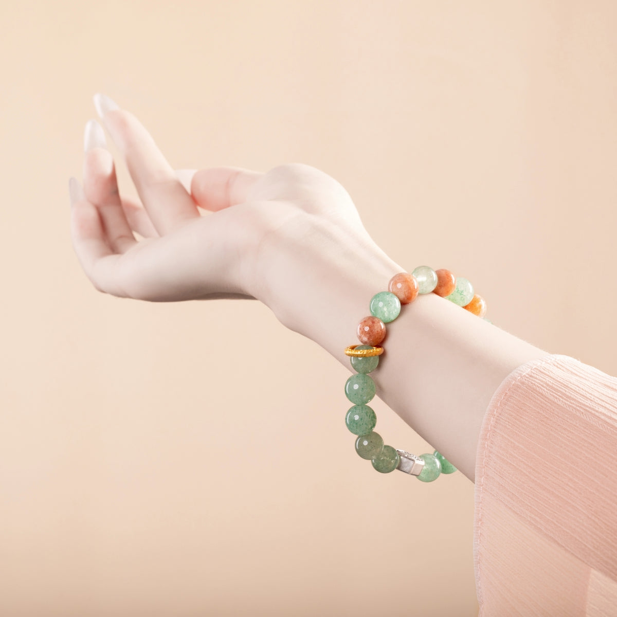 Bracelet For Wood Element Amplified Energy - Green Quartz & Sunstone