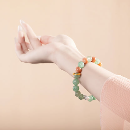 Bracelet For Wood Element Amplified Energy - Green Quartz & Sunstone