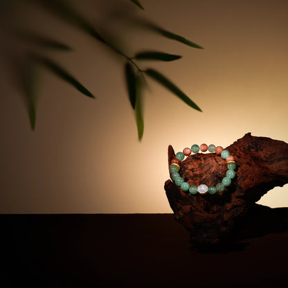 Bracelet For Wood Element Amplified Energy - Green Quartz & Sunstone