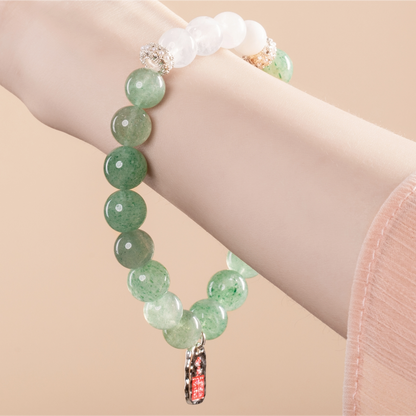Bracelet For Wood Element Amplified Energy - Green Quartz & White Phantom Quartz
