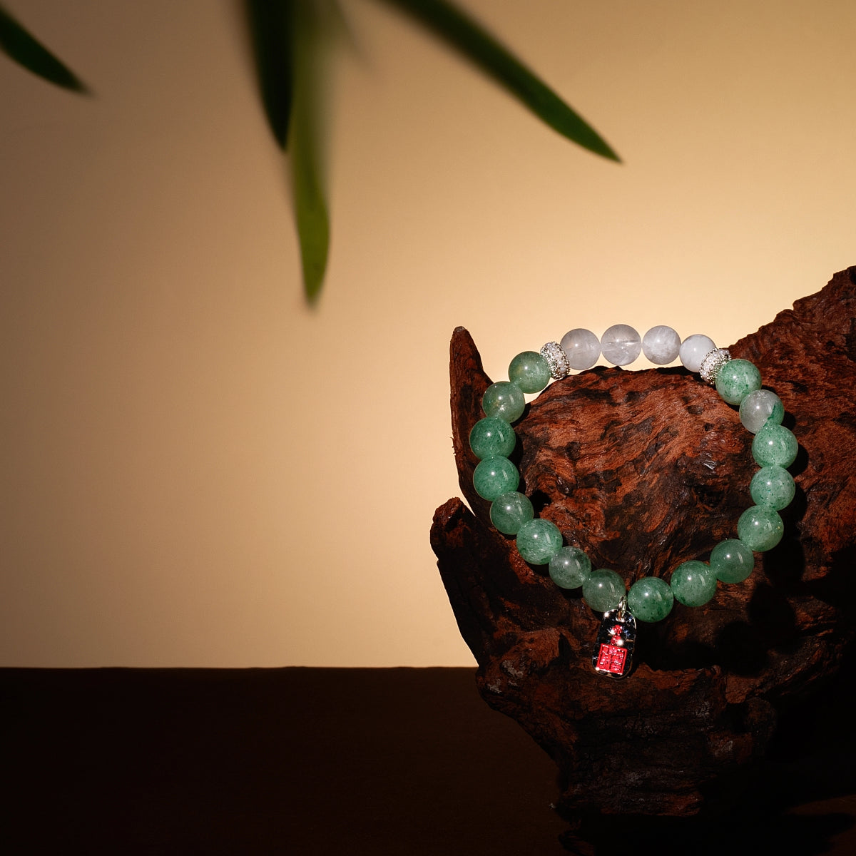 Bracelet For Wood Element Amplified Energy - Green Quartz & White Phantom Quartz