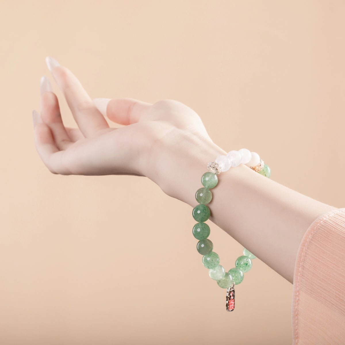 Bracelet For Wood Element Amplified Energy - Green Quartz & White Phantom Quartz