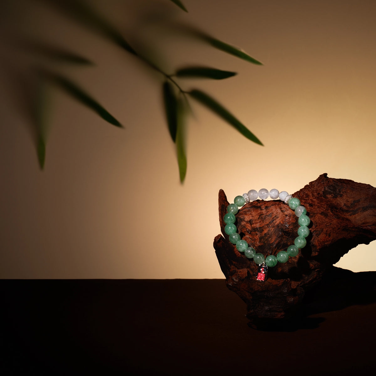 Bracelet For Wood Element Amplified Energy - Green Quartz & White Phantom Quartz