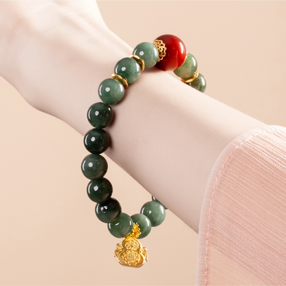 Bracelet For Wood Element Amplified Energy - Jadeite & Red Agate