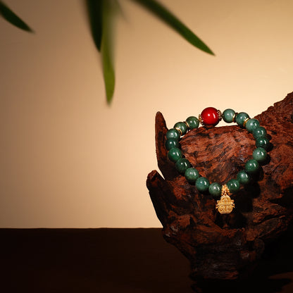 Bracelet For Wood Element Amplified Energy - Jadeite & Red Agate