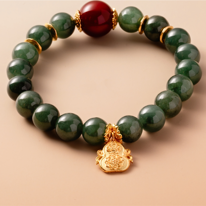 Bracelet For Wood Element Amplified Energy - Jadeite & Red Agate
