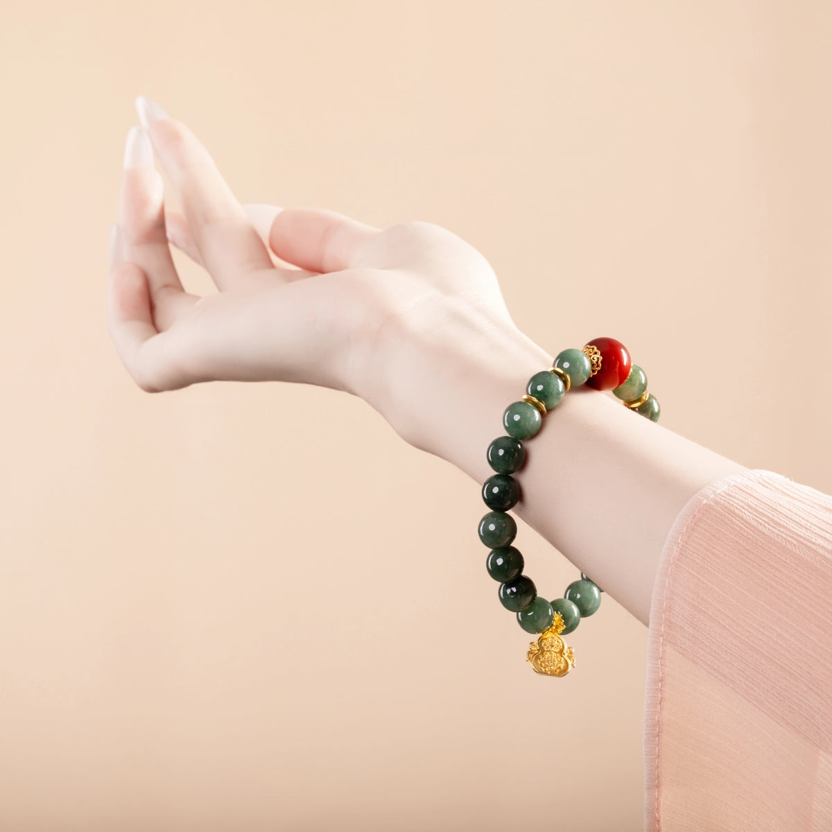 Bracelet For Wood Element Amplified Energy - Jadeite & Red Agate