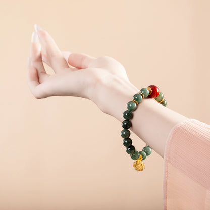 Bracelet For Wood Element Amplified Energy - Jadeite & Red Agate