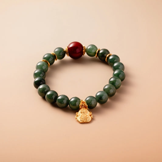 Bracelet For Wood Element Amplified Energy - Jadeite & Red Agate