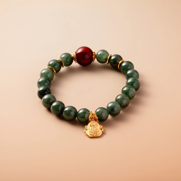 Bracelet For Wood Element Amplified Energy - Jadeite & Red Agate