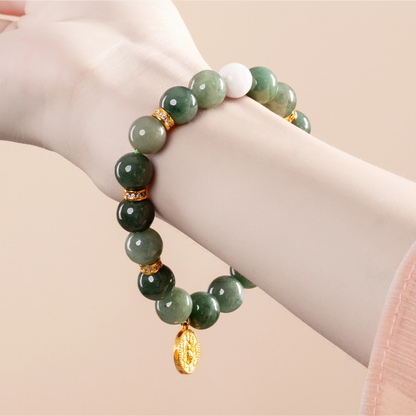 Bracelet For Wood Element Amplified Energy - Jadeite & White Phantom Quartz