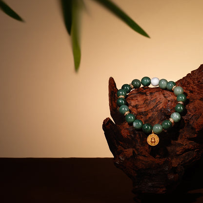 Bracelet For Wood Element Amplified Energy - Jadeite & White Phantom Quartz