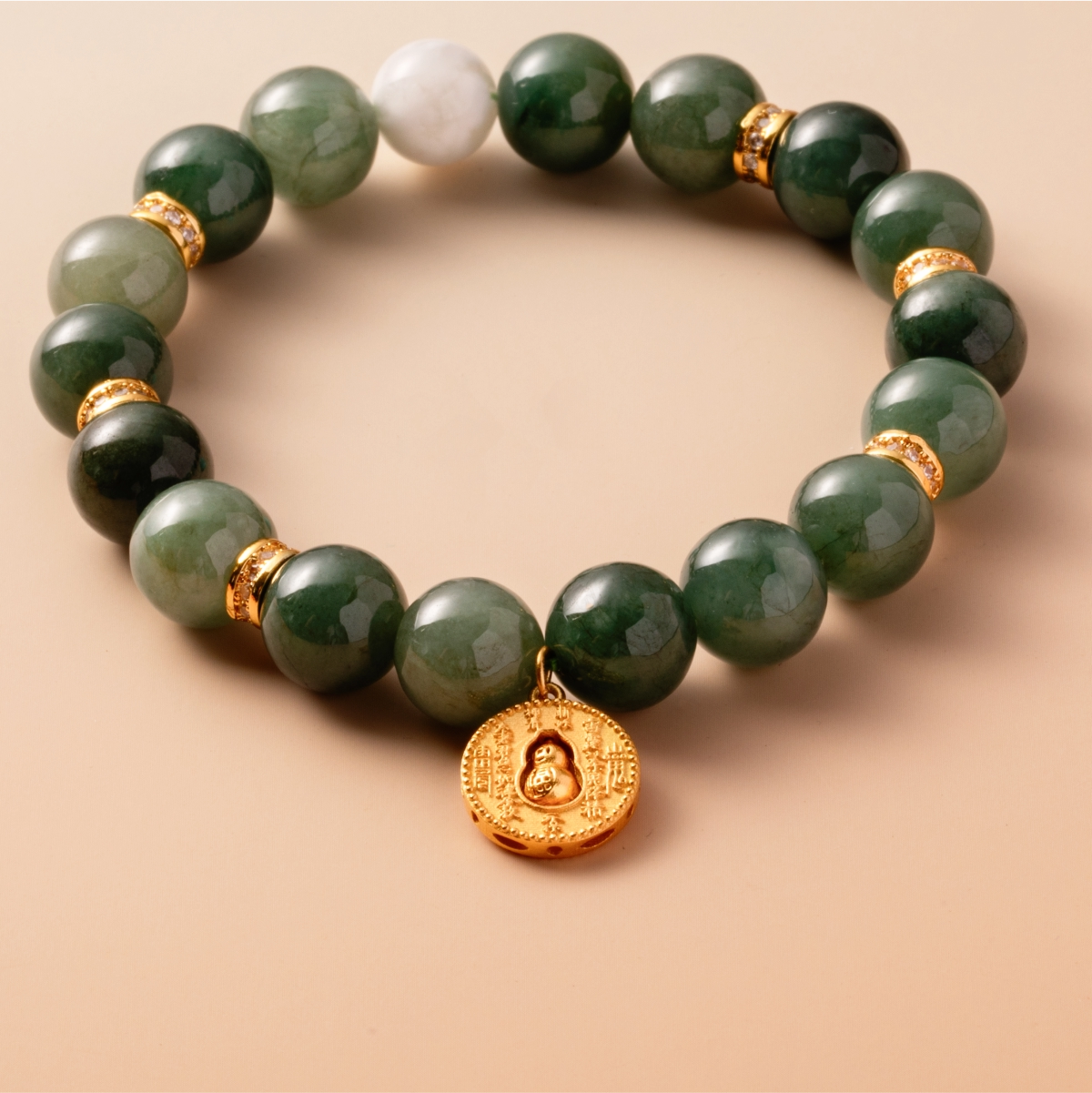 Bracelet For Wood Element Amplified Energy - Jadeite & White Phantom Quartz
