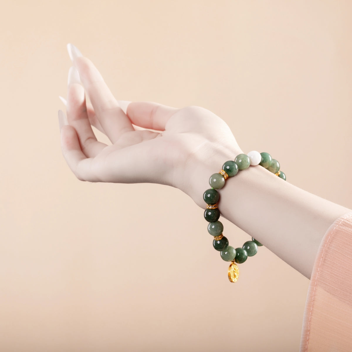 Bracelet For Wood Element Amplified Energy - Jadeite & White Phantom Quartz