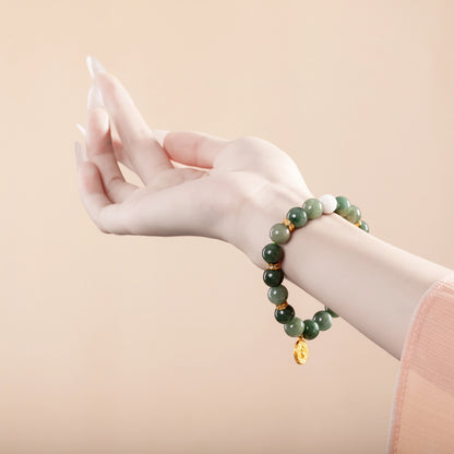 Bracelet For Wood Element Amplified Energy - Jadeite & White Phantom Quartz