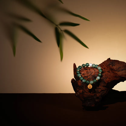 Bracelet For Wood Element Amplified Energy - Jadeite & White Phantom Quartz