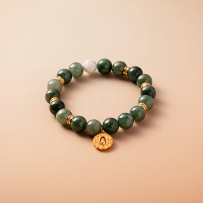 Bracelet For Wood Element Amplified Energy - Jadeite & White Phantom Quartz