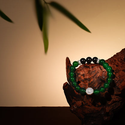 Bracelet For Wood Element Gentle & Balance Energy- Green Agate & Black Agate
