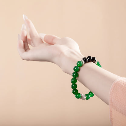 Bracelet For Wood Element Gentle & Balance Energy- Green Agate & Black Agate
