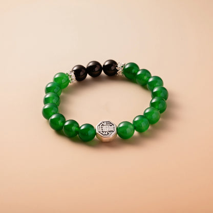 Bracelet For Wood Element Gentle & Balance Energy- Green Agate & Black Agate