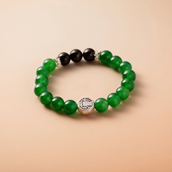 Bracelet For Wood Element Gentle & Balance Energy- Green Agate & Black Agate