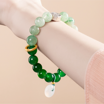 Bracelet For Wood Element Gentle & Balance Energy- Green Agate & Green Quartz