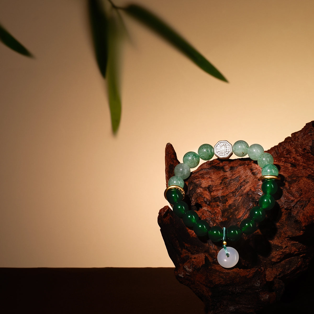 Bracelet For Wood Element Gentle & Balance Energy- Green Agate & Green Quartz