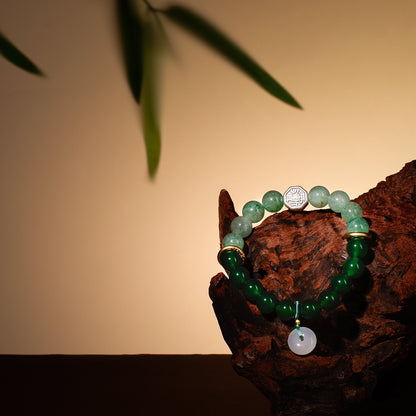 Bracelet For Wood Element Gentle & Balance Energy- Green Agate & Green Quartz