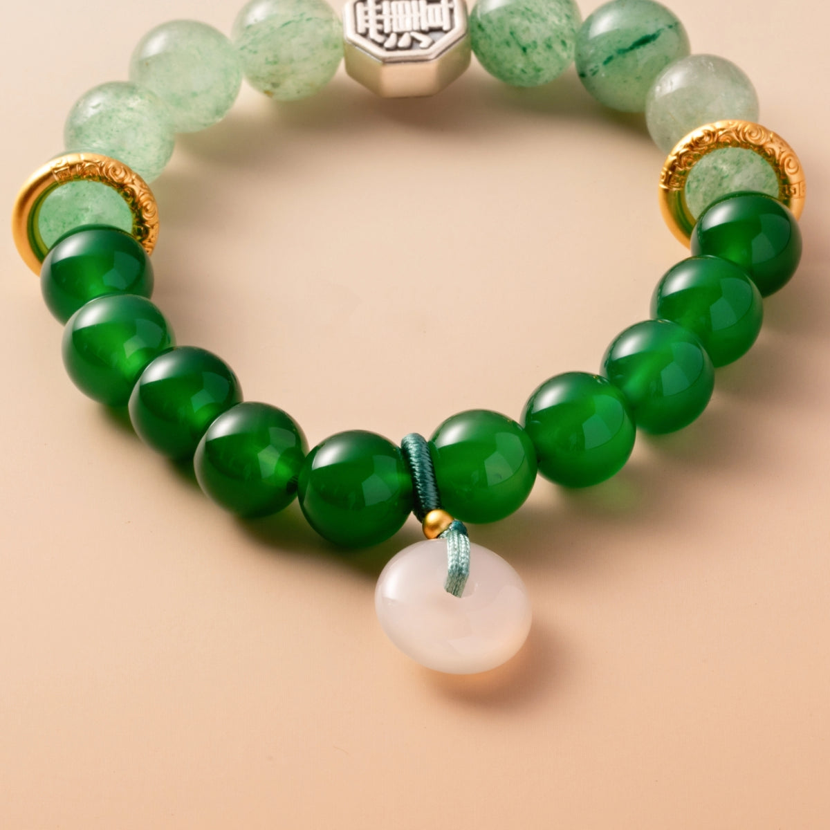 Bracelet For Wood Element Gentle & Balance Energy- Green Agate & Green Quartz