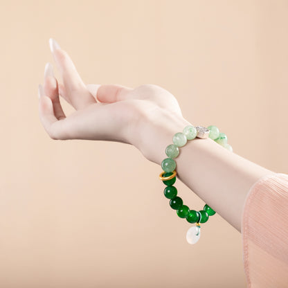 Bracelet For Wood Element Gentle & Balance Energy- Green Agate & Green Quartz
