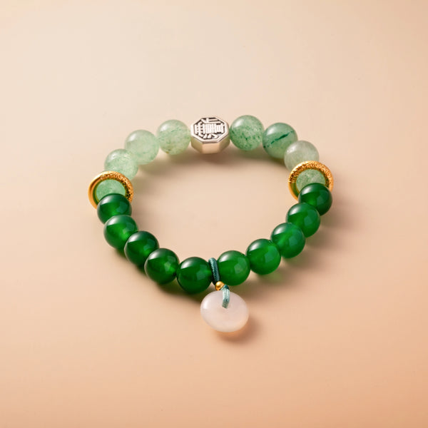 Bracelet For Wood Element Gentle & Balance Energy- Green Agate & Green Quartz