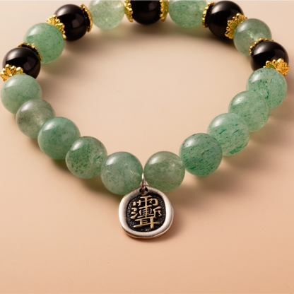 Bracelet For Wood Element Gentle & Balance Energy- Green Quartz & Black Agate