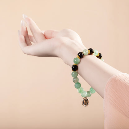 Bracelet For Wood Element Gentle & Balance Energy- Green Quartz & Black Agate
