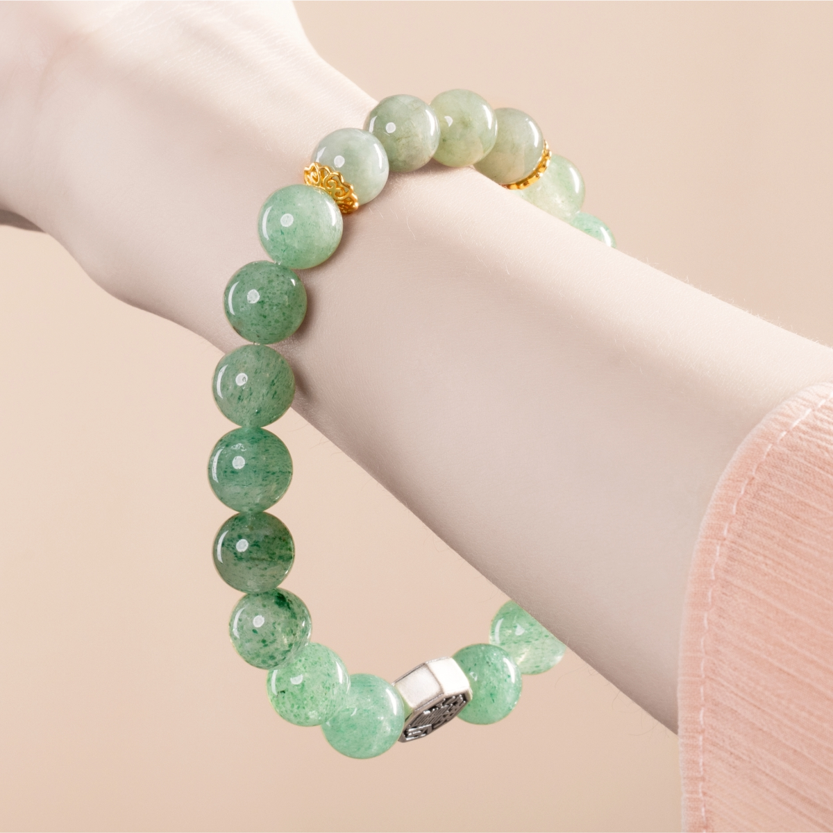 Bracelet For Wood Element Gentle & Balance Energy- Green Quartz & Jadeite