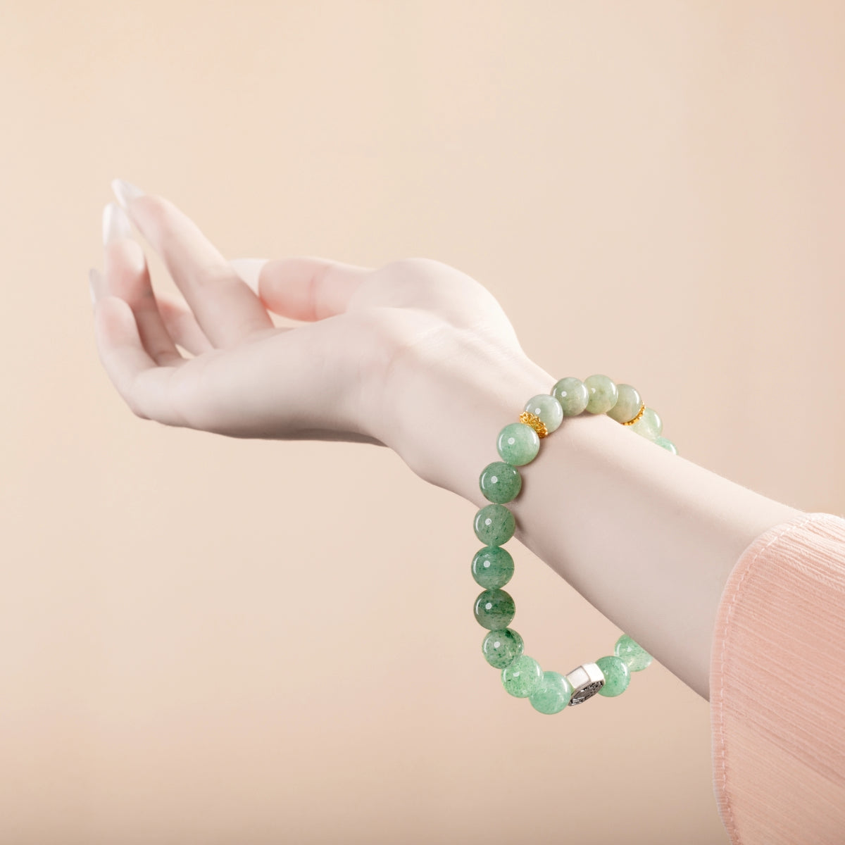 Bracelet For Wood Element Gentle & Balance Energy- Green Quartz & Jadeite