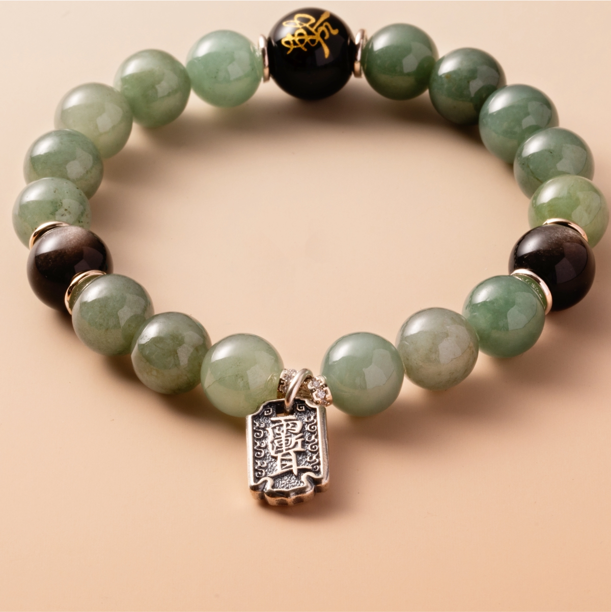 Bracelet For Wood Element Gentle & Balance -Jadeite & Black Obsidian & Black Agate