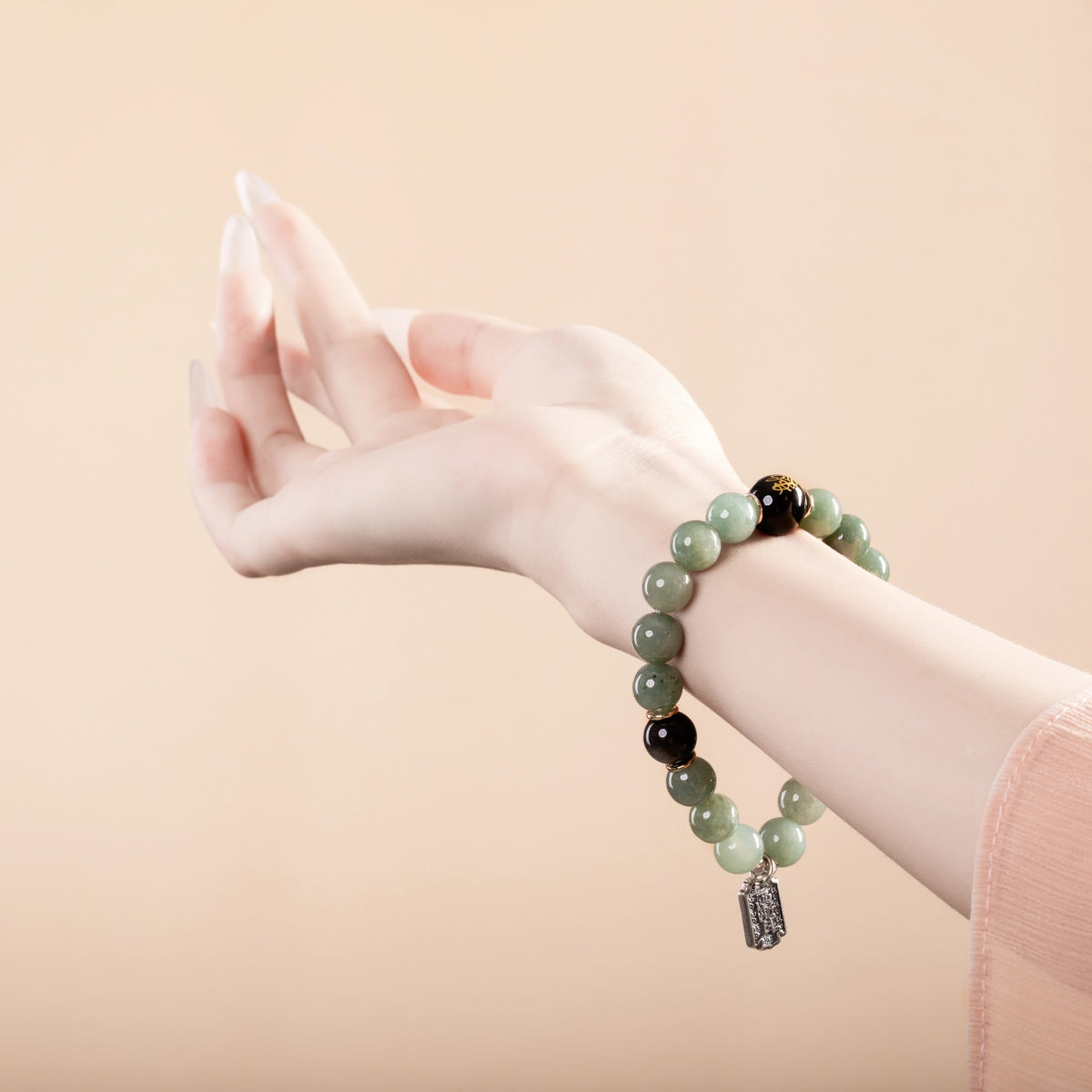 Bracelet For Wood Element Gentle & Balance -Jadeite & Black Obsidian & Black Agate