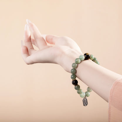 Bracelet For Wood Element Gentle & Balance -Jadeite & Black Obsidian & Black Agate