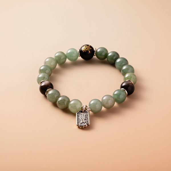 Bracelet For Wood Element Gentle & Balance -Jadeite & Black Obsidian & Black Agate