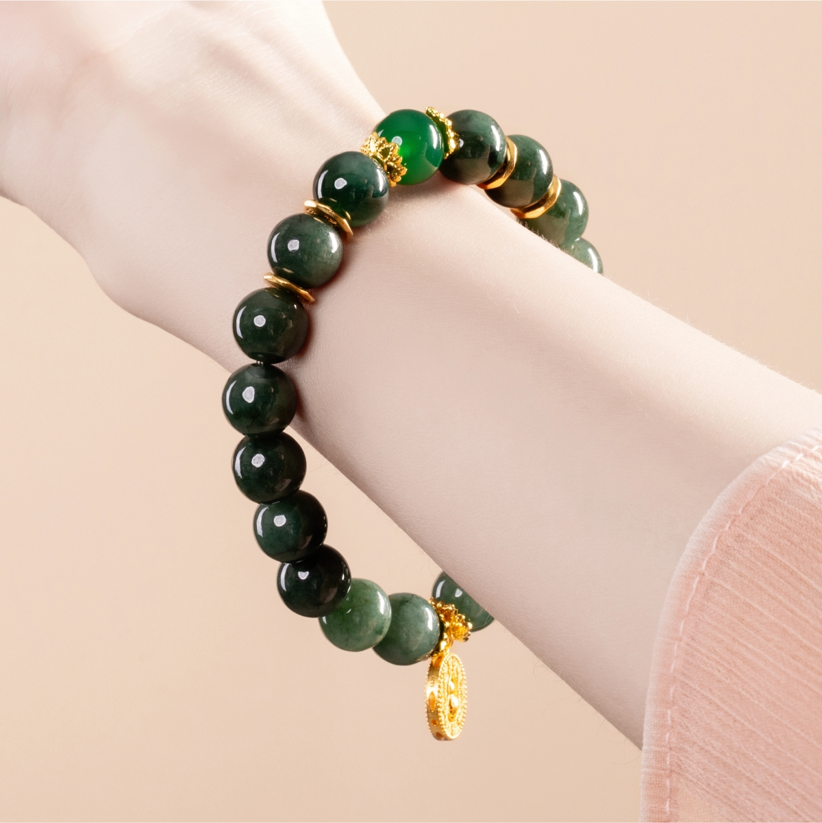 Bracelet For Wood Element Gentle & Balance Energy- Jadeite & Green Agate