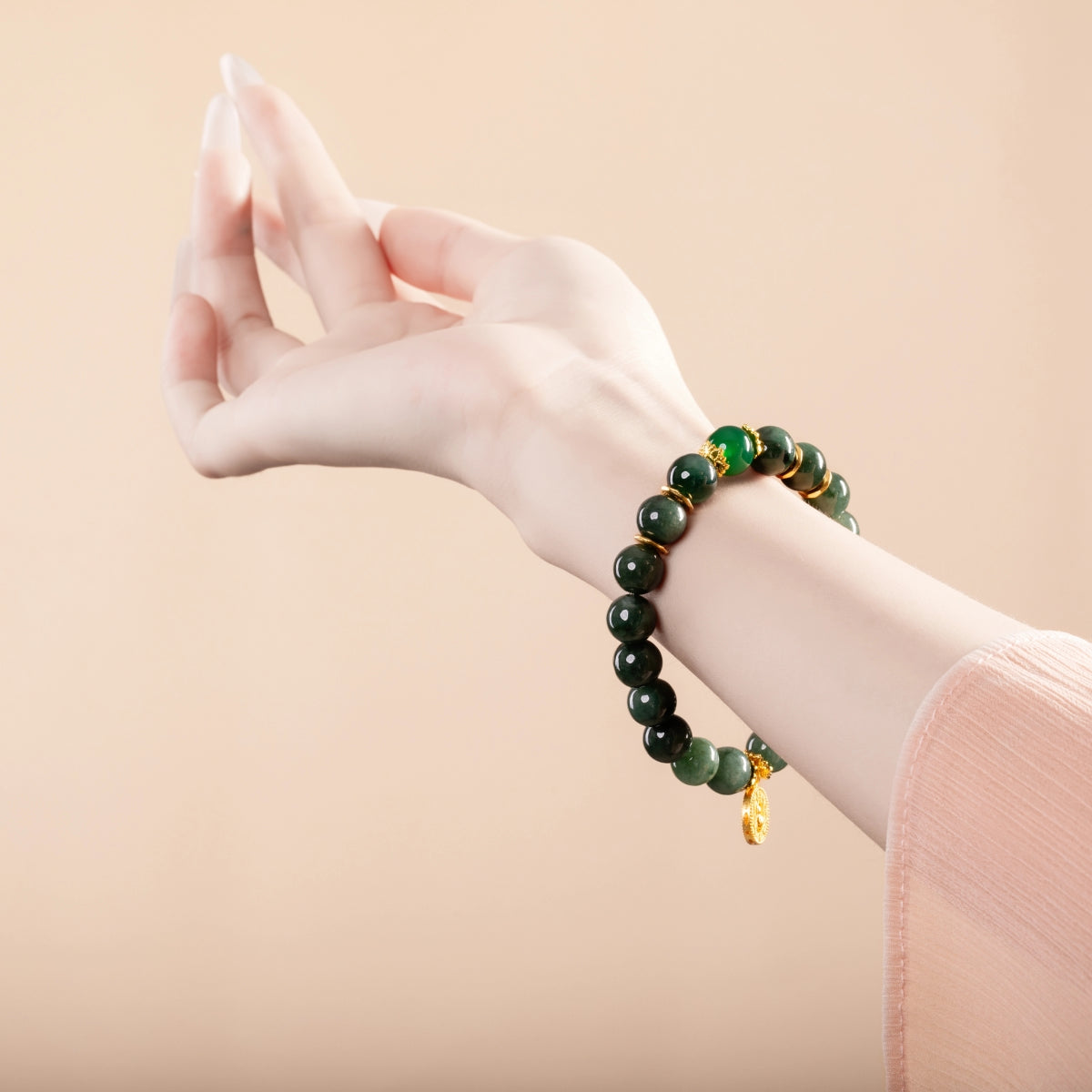 Bracelet For Wood Element Gentle & Balance Energy- Jadeite & Green Agate