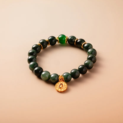 Bracelet For Wood Element Gentle & Balance Energy- Jadeite & Green Agate