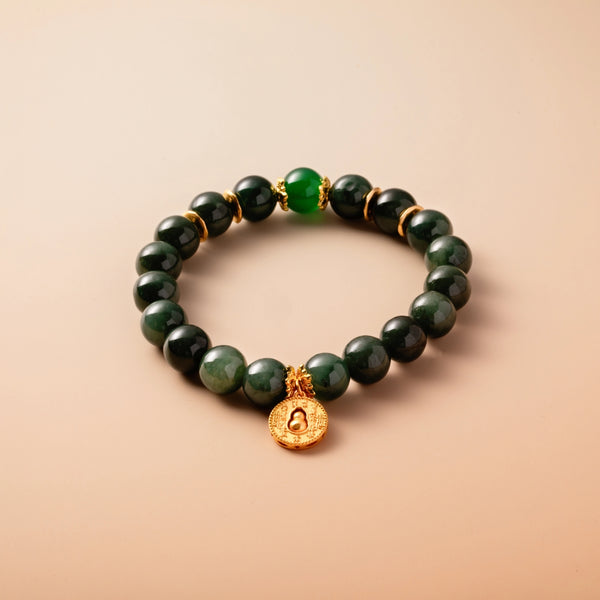 Bracelet For Wood Element Gentle & Balance Energy- Jadeite & Green Agate