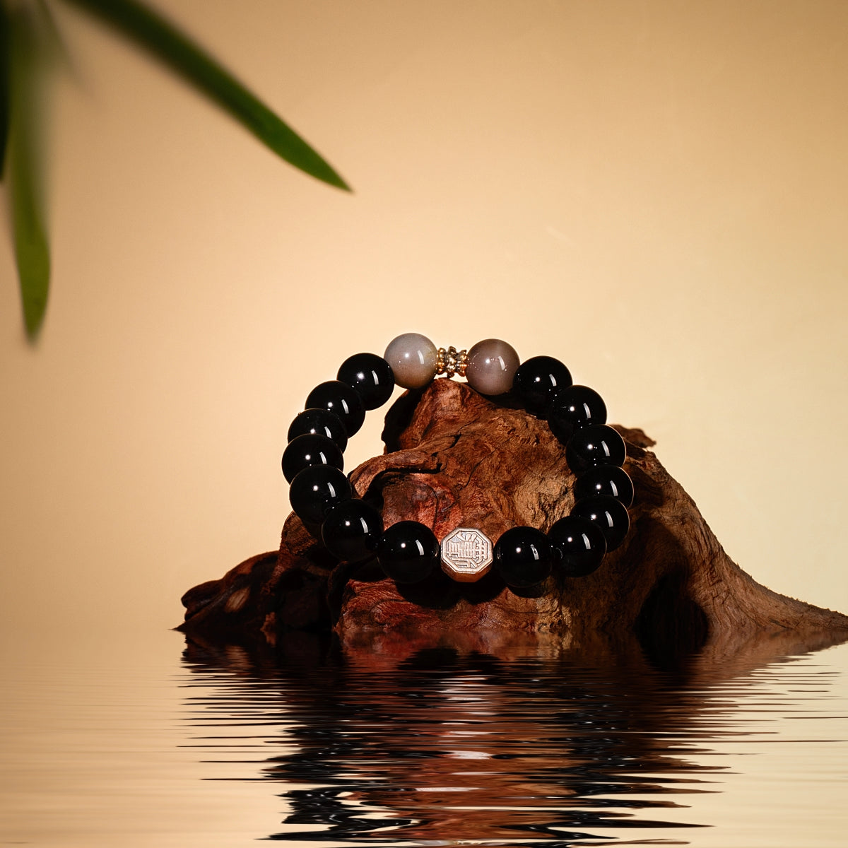Bracelet For Water Element Gentle Balance Energy Black Agate & Moonstone
