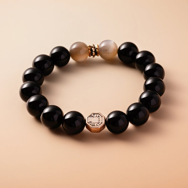 Bracelet For Water Element Gentle Balance Energy Black Agate & Moonstone