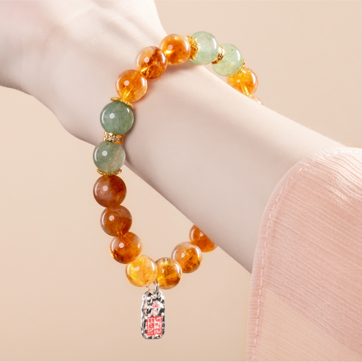 Bracelet For Earth Element Amplified Energy- Citrine & Strawberry Green Quartz