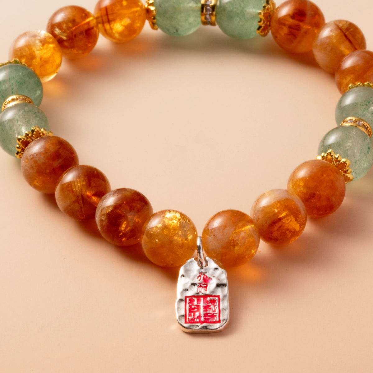 Bracelet For Earth Element Amplified Energy- Citrine & Strawberry Green Quartz