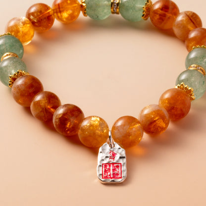 Bracelet For Earth Element Amplified Energy- Citrine & Strawberry Green Quartz